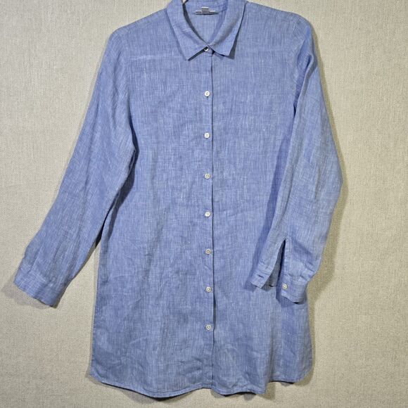 J. Jill Tops - J Jill Shirt Tunic Love Linen Button Blouse Slits Beach Medium Long Sleeve